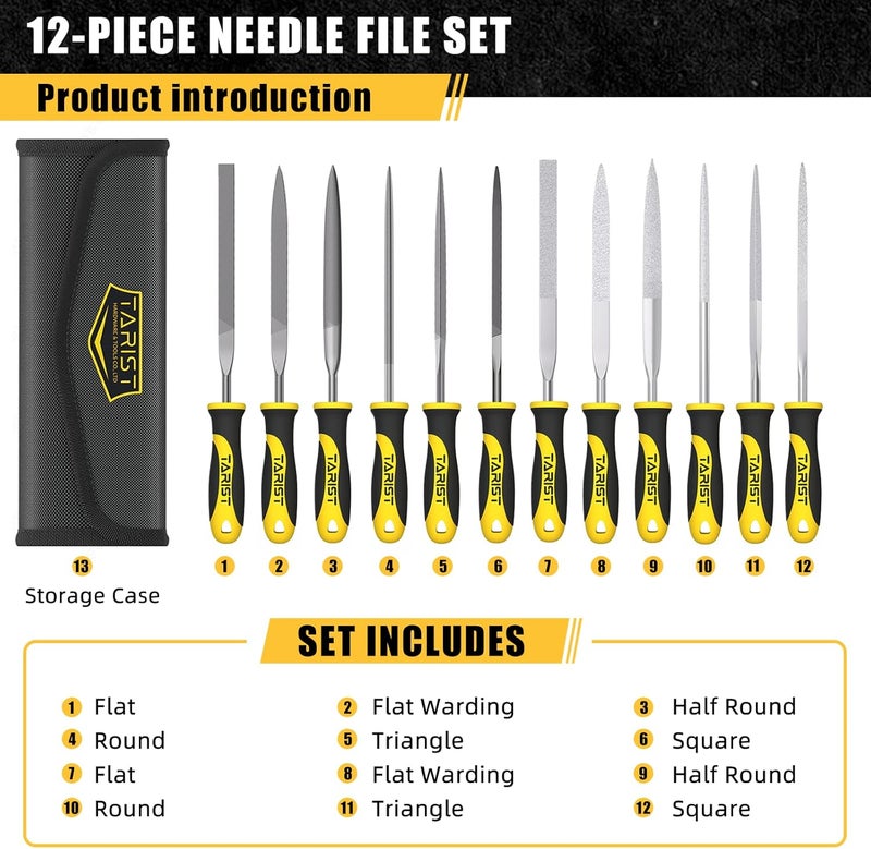 TARIST 12PCS Needle File Set with Tool Bag, Small File Set Includes 6pcs Jewlers Files & 6 Steel Files for Metal, Jewlers, Wood, Leather and Plastic - Image 5